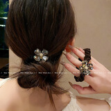 BARY REEF新款气质四叶草镶钻发圈女韩版马尾发绳简约扎丸子头皮筋百搭发饰 黑色发圈（头发上这个色）