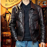 茶心马皮门多萨.男士经典复古茶心重水洗做旧修身休闲翻领夹克 茶心色 M 130斤以下