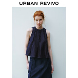 UR秋季新款女装设计感木耳边复古无袖牛仔衬衫UWU840091 蓝色 S