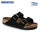 BIRKENSTOCK勃肯德国进口男女款牛皮绒面革软底Arizona双扣拖鞋 黑色窄版0951323 38