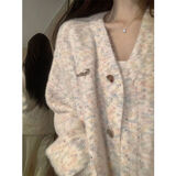 矜持范彩点V领复古慵懒风毛衣针织衫女开衫秋冬新款宽松软糯小个子外搭 米色 S 8090斤