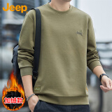 吉普（JEEP）卫衣男春秋季圆领长袖T恤男士宽松休闲衣服男装 军绿加绒 2XL 