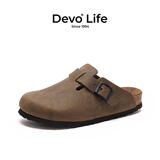 Devo的沃软木鞋男女同款休闲拖鞋半包懒人情侣勃肯鞋时尚外穿拖鞋3624 深灰油蜡牛皮 38 （建议拍小一码）