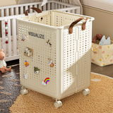 宅欢欢儿童玩具收纳箱大容量宝宝积木公仔收纳筐家用毛绒玩偶娃娃收纳筒 带轮款【奶油色】大号/可折叠