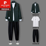 皮尔卡丹（pierre cardin）短袖T恤男士休闲套装春季新款韩版潮流帅气青少年学生男装上衣服 DF160墨绿+MYY1005白+DS912黑 L