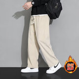 歌朴伟俩件装裤子男春款秋冬夏季薄灯芯绒运动卫长裤子直筒阔腿休闲男裤 R101-卡其直筒 加绒 XL(建议115-145斤)