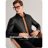 卓凡尼·华伦天奴（GIOVANNI VALENTINO）商务休闲男士真皮皮衣外套头层牛皮翻领夹克上衣 黑色 2XL