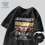 JEANSWEST LIFE真维斯国潮短袖t恤男夏季中国舞狮潮流半袖男大童纯棉宽松打底衫