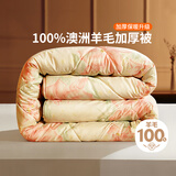 富安娜家纺 100%澳大利亚进口纯羊毛冬被 加厚被重约5-9斤 磨毛防钻绒印花款-全羊毛加厚被 1.2米床（被芯：152*210cm）