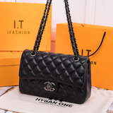 LEAD MODERN KEN香奈小香儿包包女包真皮腋下包轻奢菱格链条包女士休闲单肩斜挎包 黑色穿皮大号 送女朋友老婆闺蜜实用生日礼物