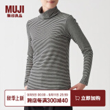 无印良品 MUJI 女式 弹力罗纹编织 高领长袖T恤 BBM01A1A 燕麦色条纹 S