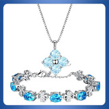 TEUCER925四叶草手链女水晶宝石天然托帕石时尚饰品生日礼物女友珠宝 四叶草托帕石手链+吊坠+精美礼盒