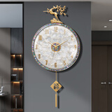 铜大师轻奢挂钟客厅高级现代简约网红家用时尚钟表北欧静音挂墙大号时钟 35CM-全数字盘-静音机芯-福字摆 .