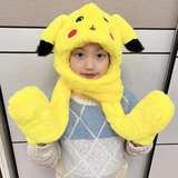 艺乐坊（yilefang）一捏耳朵会动的帽子兔子可爱毛绒兔耳朵帽子会动儿童 皮卡丘【加长加厚围巾款】 均码【3-10岁】