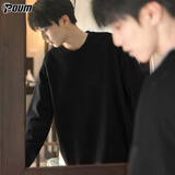 POUM纯棉美式潮流卫衣男士春秋款休闲情侣长袖打底衫Y40黑色XL
