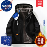 NASA LEAP官方男装冬季棉衣男棉服男羽休闲绒服连帽加厚保暖外套男士棉袄子 黑色（加绒） XL（建议140-160斤）