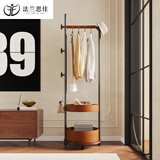 法兰思佳轻奢可移动衣帽架卧室不锈钢钛金马鞍皮收纳落地挂衣架设计师家具 P08 棕色