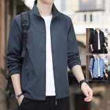 真维斯（JEANSWEST）春秋季外套男士2025新款春季薄款纯色立领宽松风衣休闲夹克上衣服 JK8302深灰【常规】 XL