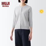 无印良品（MUJI）女式 防紫外线性能 强捻圆领开衫夏防晒衣防晒外套防晒服纯棉全棉 浅银灰色 3S S