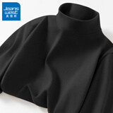真维斯（JEANSWEST）双面德绒打底衫男秋冬季长袖t恤男保暖内搭上衣加绒半高领秋衣男 高领 黑色 纯色 XL