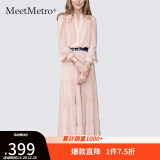 MeetMetro玛依尔法式仙女连衣裙女2024秋新款高端气质温柔风裙子简约蛋糕裙 藕粉 S