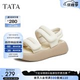 他她（TATA）厚底运动凉鞋女松糕底软羊皮夏季新款GCN01BL3 米白 36