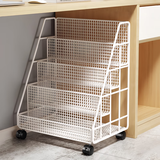 明智一凡桌下书架置物架铁艺落地学生绘本收纳架书桌旁简易多层可移动书柜 三层白色【落地款】加粗加固