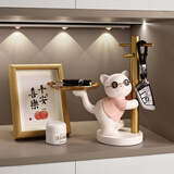 贝汉美（BHM）入户门口鞋柜玄关钥匙收纳置物架摆件工艺品客厅乔迁之喜搬家礼物 招财猫收纳（粉色）+相框