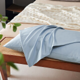 大朴内外A类床品 300根高支高密纯棉缎纹枕套 纯色枕套一对装 蓝色