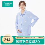 全棉时代月子服纯棉春夏四季款孕妇睡衣产后哺乳睡衣孕产家居服三件套 蓝底小熊家族【送哺乳背心】 M/160