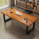 Tie Zhang gui 松木台式电脑桌实木书桌成人学习桌书法桌简约办公桌家用长桌子 琥珀黄220*90*75松木板5公分-简约升级款