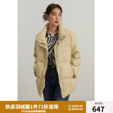 独束大码女装胖mm可翻折领pu皮面羽绒服女冬季新款保暖外套22DS4162 奶茶色 M