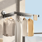 天地鱼（TDYU）吸盘晾衣架阳台家用便携飘窗旅行伸缩晾衣杆凉折叠隐形神器免打孔 【枪灰/两折】升级强力·双吸盘