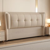 新款实木生态真皮床头软包超薄靠背简约现代一体落地双人单买定制 卡其色【生态真皮】烘干松木 1.8米长度床头