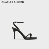 CHARLES&KEITH法式亮钻一字带高跟凉鞋女CK1-60280423 BLACK TEXTURED黑色纹理 34