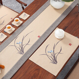 骆易家（LORiCA）桌旗新中式防水禅意棉麻茶几桌布茶台布艺长条茶桌垫布茶席装饰布 蕙质兰心-米黄（防水款） 【桌长2.3-2.6米】桌旗33*300cm