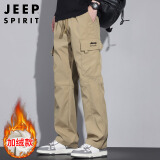 JEEP SPIRIT吉普工装裤男士裤子男春季休闲裤男多口袋男裤 卡其色加绒 4XL 