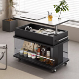 和暄可移动沙发边几客厅阳台多功能茶几边柜升降岩板带轮网红小推车 乐致【黑色柜体+白色岩板面】