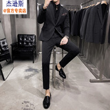 杰逊斯西服套装男韩版修身商务正装男士休闲西装外套新郎结婚礼服三件套 深灰色（西装+马甲+裤子） XL（125-140斤）