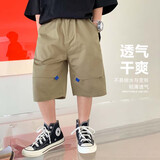左西男童工装短裤夏季2026新款休闲款儿童五分裤夏季中裤 卡其色 150