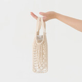 无印良品（MUJI）棉制附肩带网兜包可斜挎杯袋织包原色宽12.5*长24cm(不含把手)
