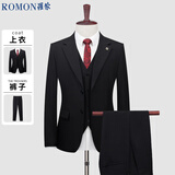 罗蒙（ROMON）西服套装男秋冬季商务修身西装男士正装结婚伴郎礼服 黑色 XL 