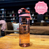 茶花（CHAHUA）茶花水杯便携塑料大容量带盖带提绳运动旅行杯子防漏太空杯随手杯 620ML【透明红】