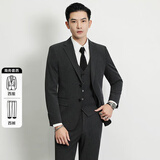 阿悠胖大码西服套装男职业通勤正装新郎伴郎结婚两件套礼服 深灰色 XL