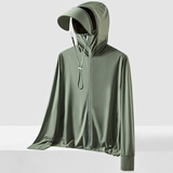 BRELRMON防晒衣女男夏季薄款防紫外线可拆外套冰丝透气皮肤风衣防晒服骑行 KY9109A银化绿-男 2XL