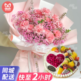 曼恒新鲜水果生日蛋糕同城配送当天配送全国父母长辈送爸妈老人蛋糕 V款11朵康乃馨+蛋糕 8英寸(适合2-4人)