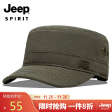 吉普（JEEP）帽子男士棒球帽夏季百搭鸭舌帽平顶太阳帽青中老遮阳帽A0077 军绿