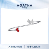 AGATHA/瑷嘉莎 爱心小狗锆石银手链女 生日礼物送女友高级感轻奢手环 红玛瑙+银色