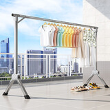 留雅晾衣架落地单杆不锈钢家用室内户外可折叠晾衣杆挂衣架晒衣杆 不锈钢1.6米+伸缩+挂钩