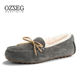 OZZEG澳洲豆豆鞋女冬季羊皮毛一体毛毛棉鞋平底防滑加绒保暖孕妇乐福鞋 灰色 39